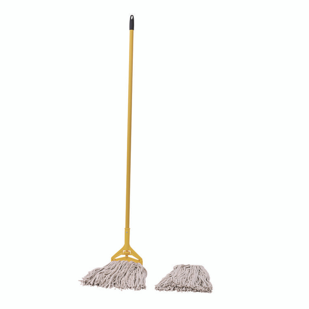 BOARDWALK 5324C Cotton Cut End Mop Kit, #24 Natural Cotton Head, 60" Yellow Metal/Plastic Handle