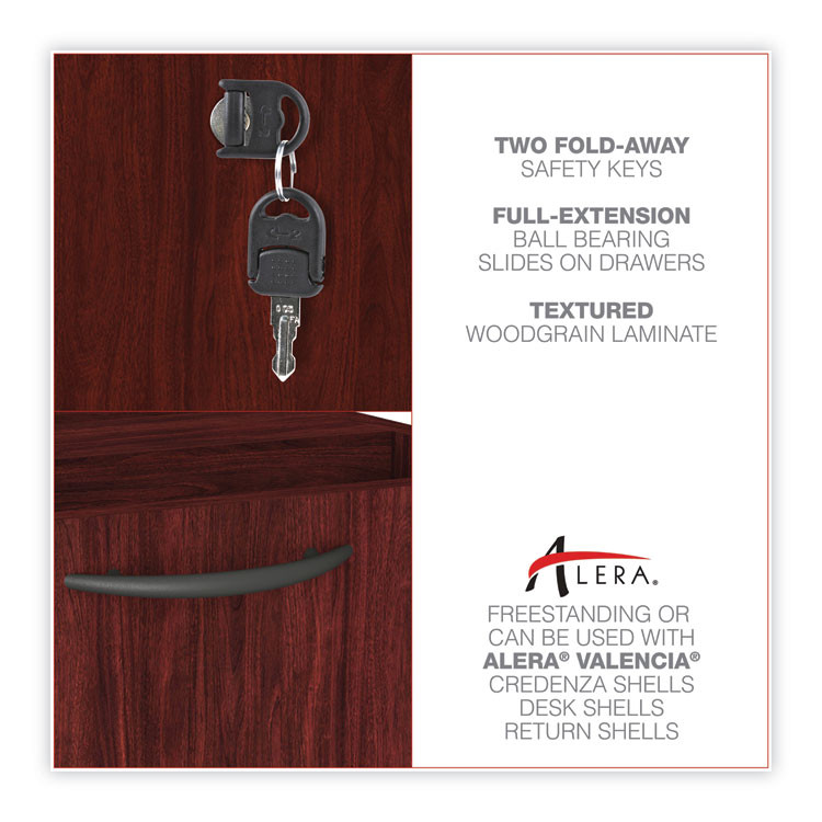 ALERA VA55-2222MY Alera Valencia Series Hanging Pedestal File, Left/Right, 2-Drawers: Box/File, Legal/Letter, Mahogany, 15.63" x 20.5" x 19.25"