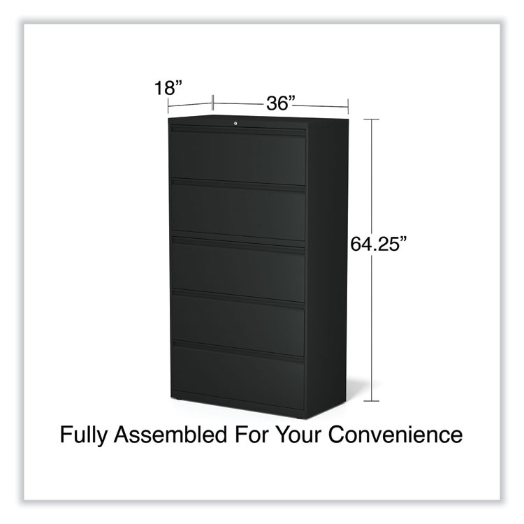 ALERA HLF3667BL Lateral File, 5 Legal/Letter/A4/A5-Size File Drawers, Black, 36" x 18.63" x 67.63"