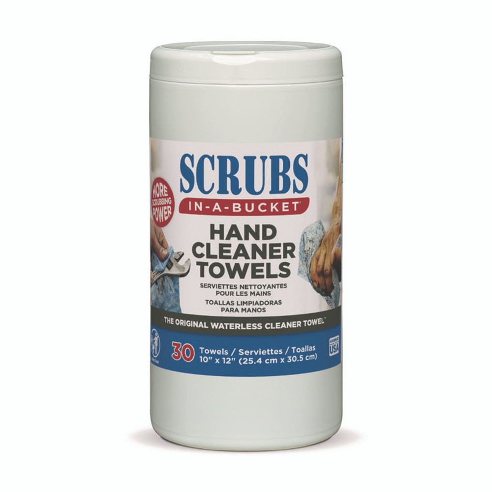 ITW PRO BRANDS SCRUBS® 42230 Hand Cleaner Towels, 1-Ply, 10 x 12, Citrus, Blue/White, 30/Canister
