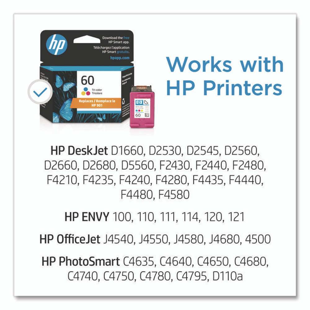 HP INC CC643WN HP 60, (CC643WN) Tri-Color Original Ink Cartridge