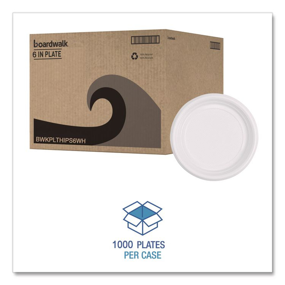 BOARDWALK PLTHIPS6WH Hi-Impact Plastic Dinnerware, Plate, 6" dia, White, 1,000/Carton