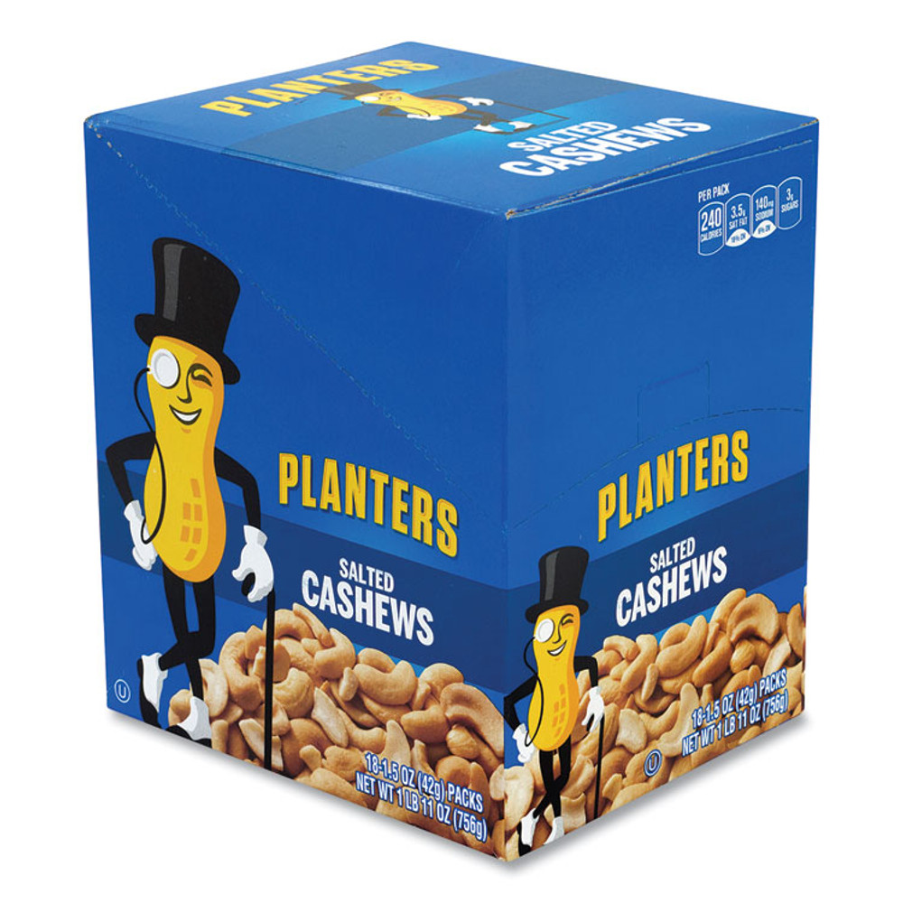 KRAFT FOODS, INC Planters® 20900626 Salted Cashews, 1.5 oz Packs, 18 Packs/Box