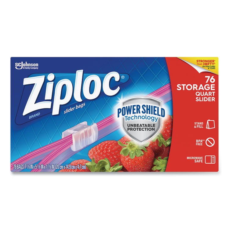 SC JOHNSON Ziploc® 316490 Slider Storage Bags, Quart, 5.88" x 1.88" x 7.88", Clear, 76 Bags/Box, 9 Boxes/Carton