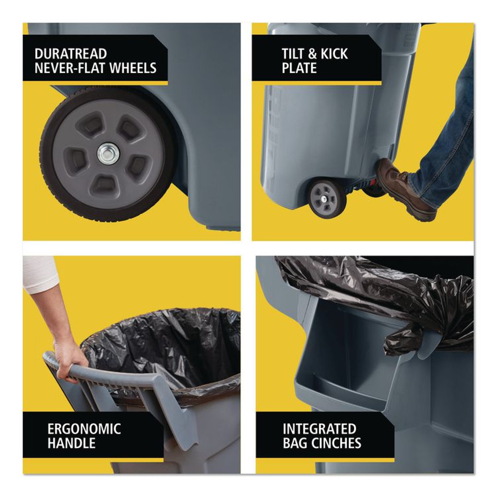 RUBBERMAID COMMERCIAL PROD. 2179403 Vented Wheeled BRUTE Container, 32 gal, Plastic, Gray