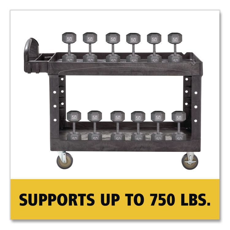 RUBBERMAID COMMERCIAL PROD. 4546 BLA BRUTE Heavy-Duty Utility Cart with Lipped Shelves, Plastic, 2 Shelves, 750 lb Capacity, 26" x 55" x 33.25", Black