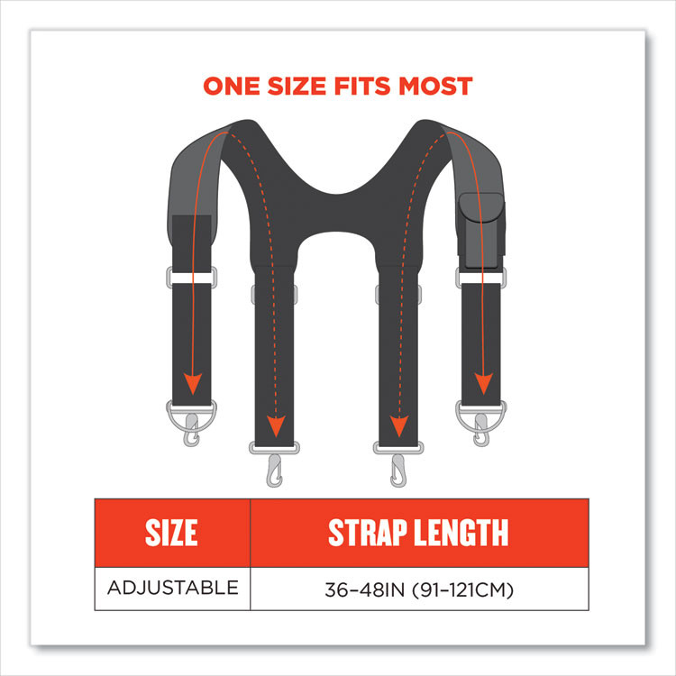 TENACIOUS HOLDINGS, INC. ergodyne® 13665 Arsenal 5560 Padded Tool Belt Suspenders, 36" to 48" Waist, 3" Wide, Polyester, Gray