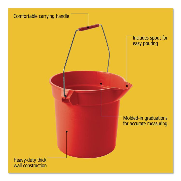RUBBERMAID COMMERCIAL PROD. 2963 RED BRUTE Round Utility Pail, 10 qt, Plastic, Red, 10.5" dia