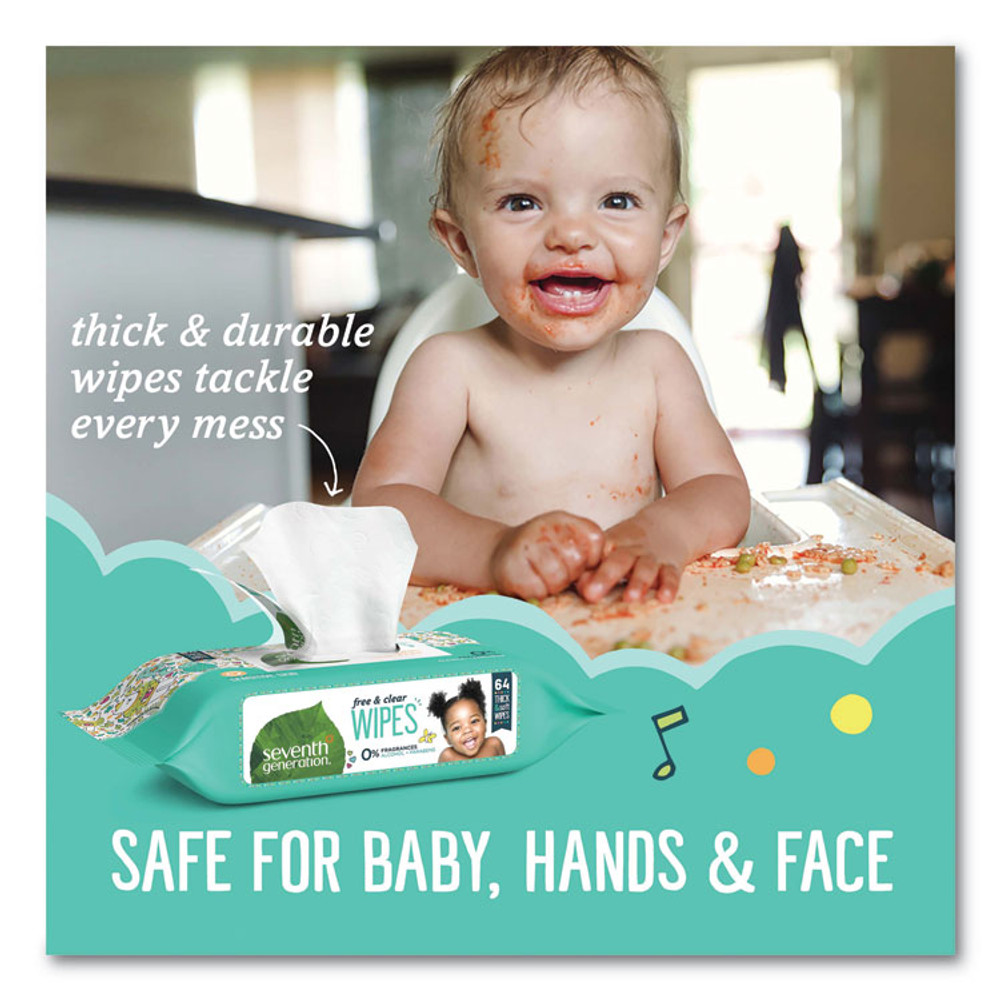 SEVENTH GENERATION 34219CT Free and Clear Baby Wipes, 7 x 7, Refill, Unscented, White, 256/Pack, 3 Packs/Carton