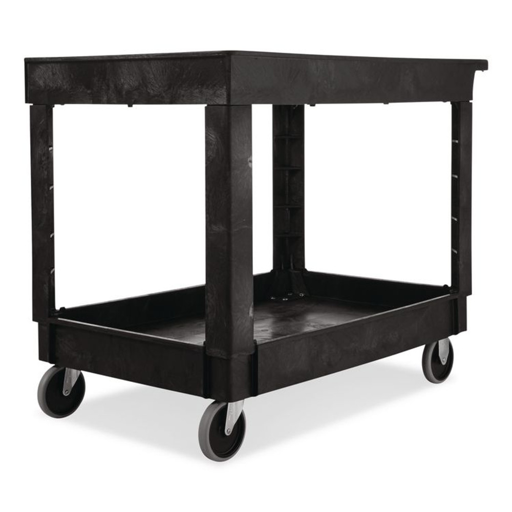 RUBBERMAID COMMERCIAL PROD. 9T6700BLA Heavy-Duty Flat-Handle Maintenance/Utility Cart, Plastic, 2 Shelves, 500 lb Capacity, 24" x 40" x 31.25", Black