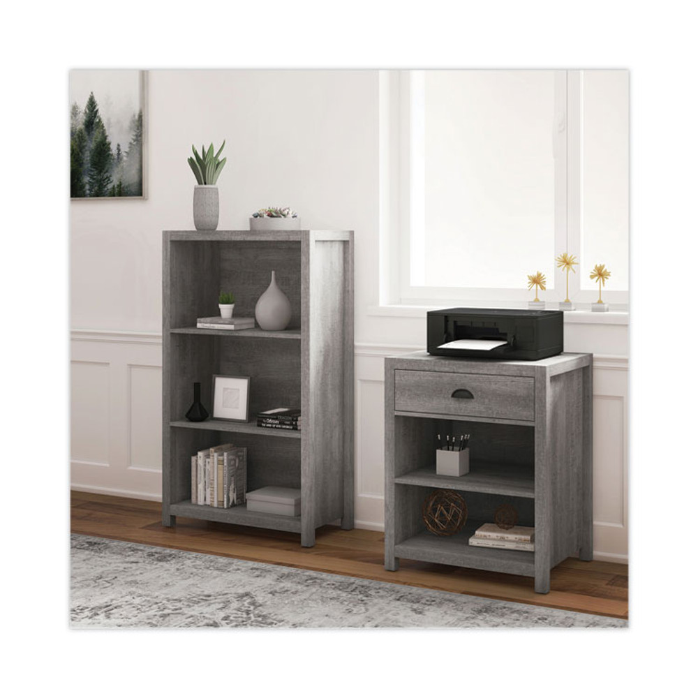 WHALEN FURNITURE MANUFACTURING SPUSFBBKGM Fallbrook Bookcase, Three-Shelf, 28w x 14d x 48.25h, Smoked Ash/Rustic Warm Gray