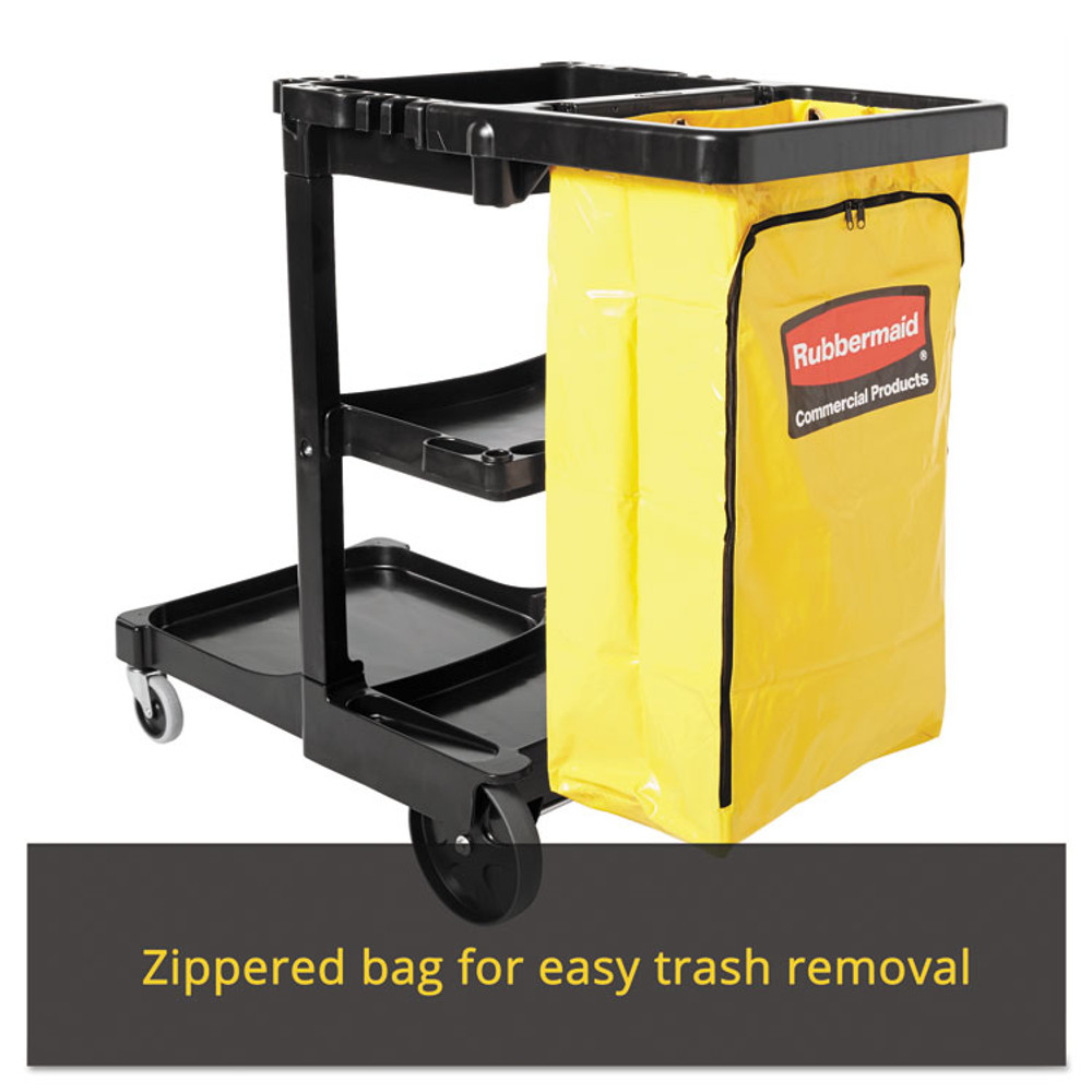 RUBBERMAID COMMERCIAL PROD. 617388BK Multi-Shelf Cleaning Cart, Plastic, 4 Shelves, 1 Bin, 20" x 45" x 38.25", Black