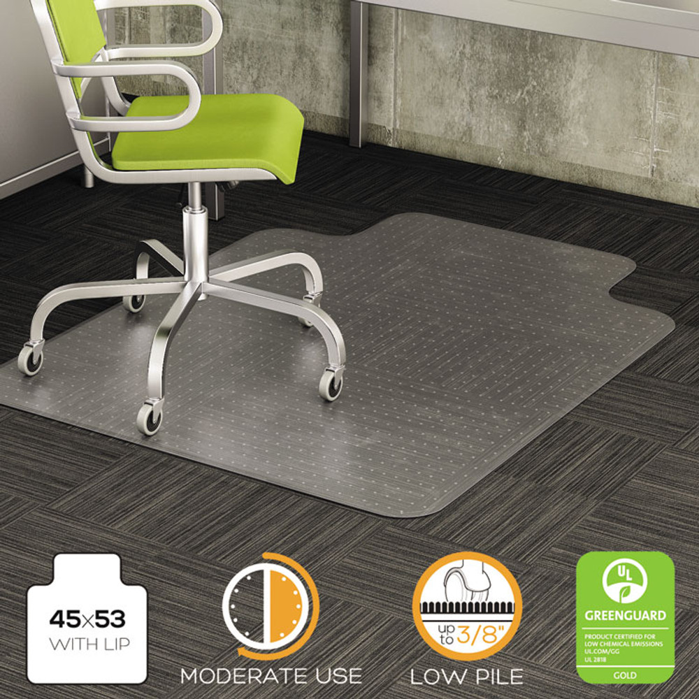 DEFLECTO CORPORATION CM13233 DuraMat Moderate Use Chair Mat for Low Pile Carpet, 45 x 53, Wide Lipped, Clear
