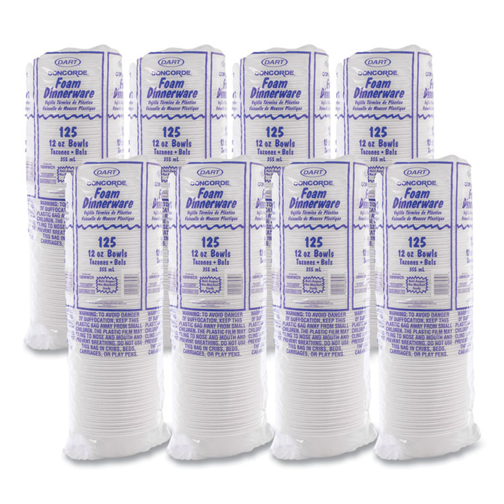 DART 12BWWCR Concorde Foam Bowl, 10, 12 oz, White, 125/Pack, 8 Packs/Carton