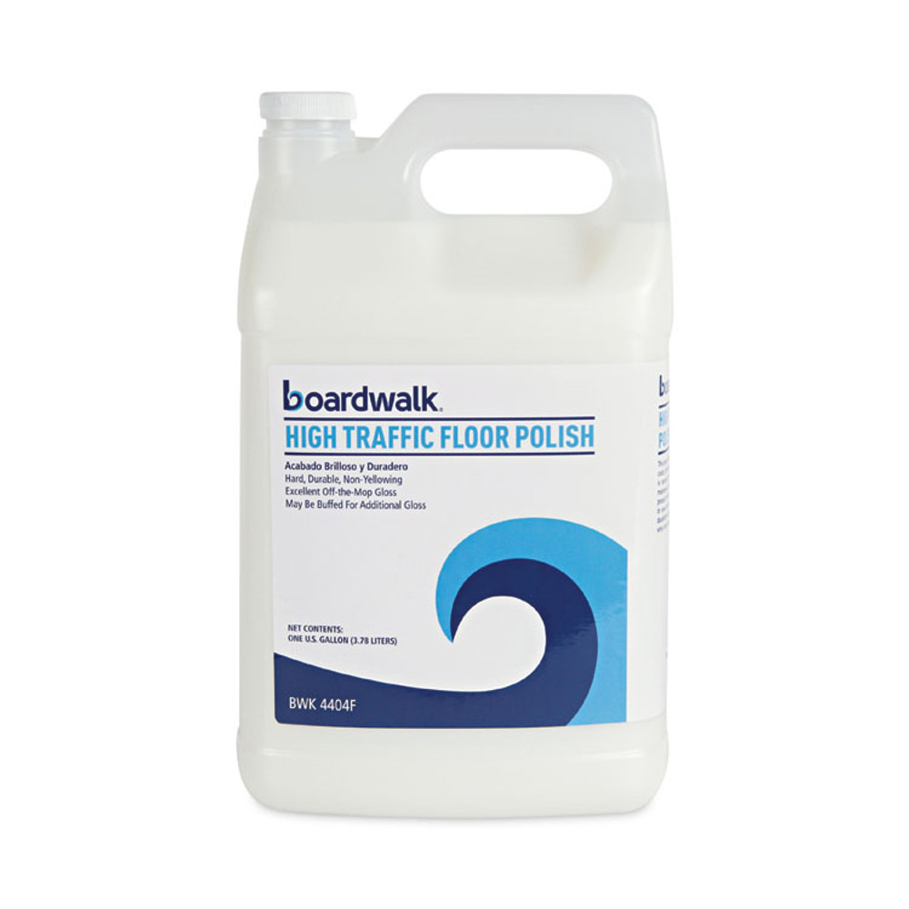BOARDWALK 4404F High Traffic Floor Polish, Apply 3 to 5 Coats per Application, Unscented, 1 gal Bottle, 4/Carton