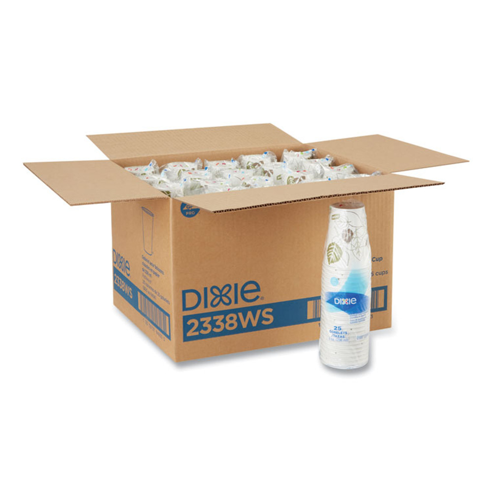 GEORGIA PACIFIC Dixie® 2338WS Pathways Paper Hot Cups, 8 oz, White/Brown, 25/Bag, 20 Bags/Carton