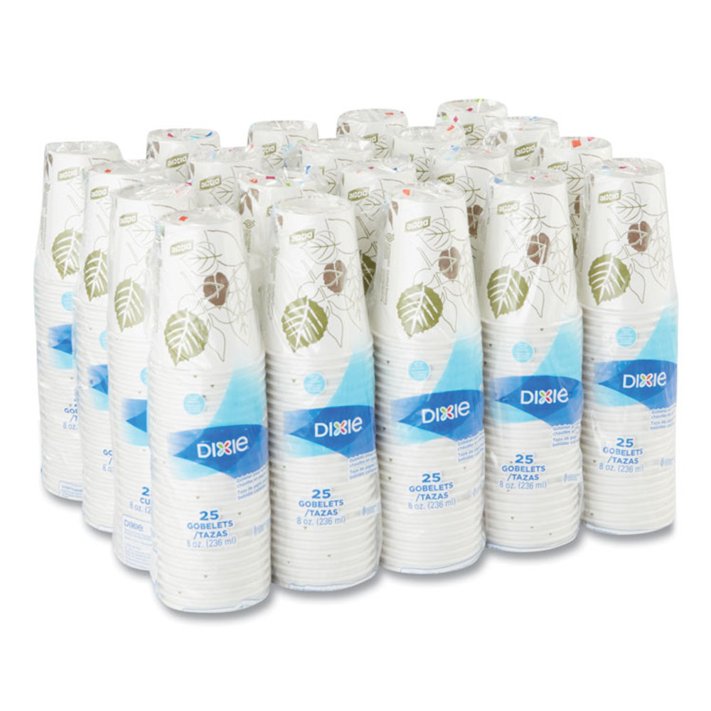 GEORGIA PACIFIC Dixie® 2338WS Pathways Paper Hot Cups, 8 oz, White/Brown, 25/Bag, 20 Bags/Carton