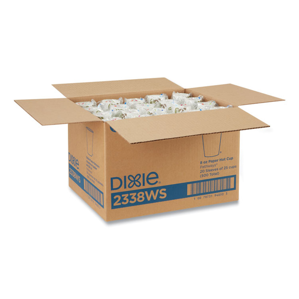 GEORGIA PACIFIC Dixie® 2338WS Pathways Paper Hot Cups, 8 oz, White/Brown, 25/Bag, 20 Bags/Carton