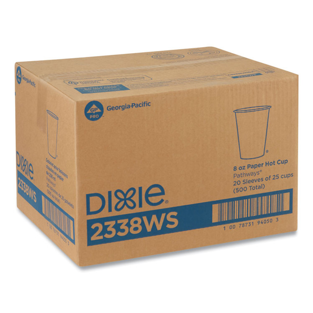 GEORGIA PACIFIC Dixie® 2338WS Pathways Paper Hot Cups, 8 oz, White/Brown, 25/Bag, 20 Bags/Carton