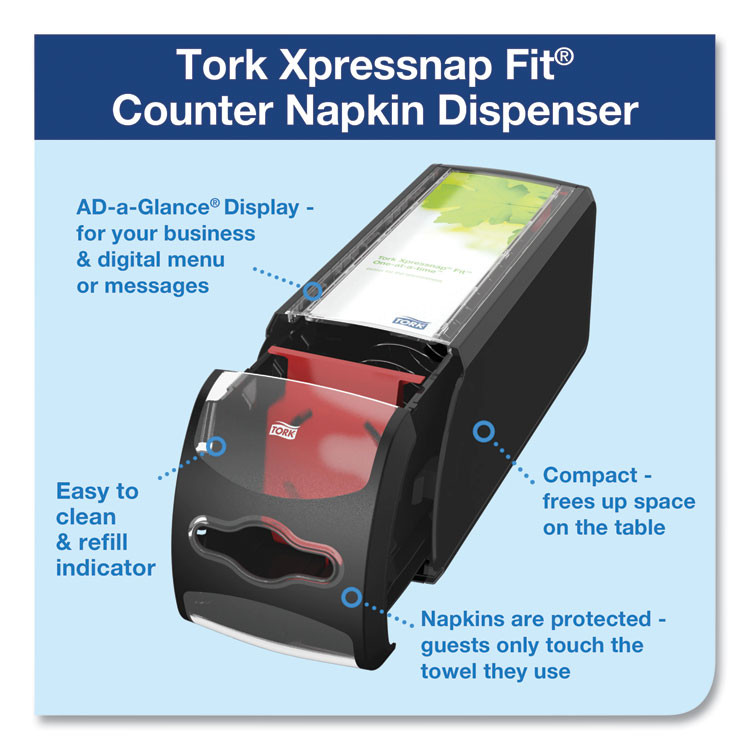 SCA TISSUE Tork® 7432000 Xpressnap Fit Napkin Dispenser, Countertop, 4.8 x 12.8 x 5.6, Black
