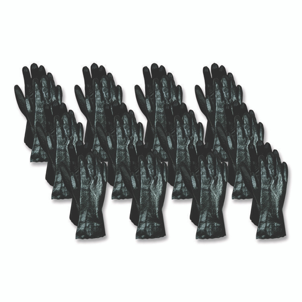 MCR SAFETY 6212R Rough Finish Single Dipped PVC Gloves, 12" Long, Large, Black, 12 Pairs