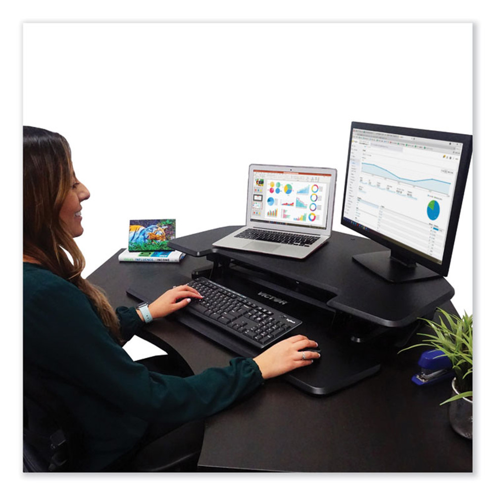 VICTOR TECHNOLOGY LLC DCX650 Height Adjustable Corner Standing Desk with Keyboard Tray, 36 x 20 x 0 to 20, Black