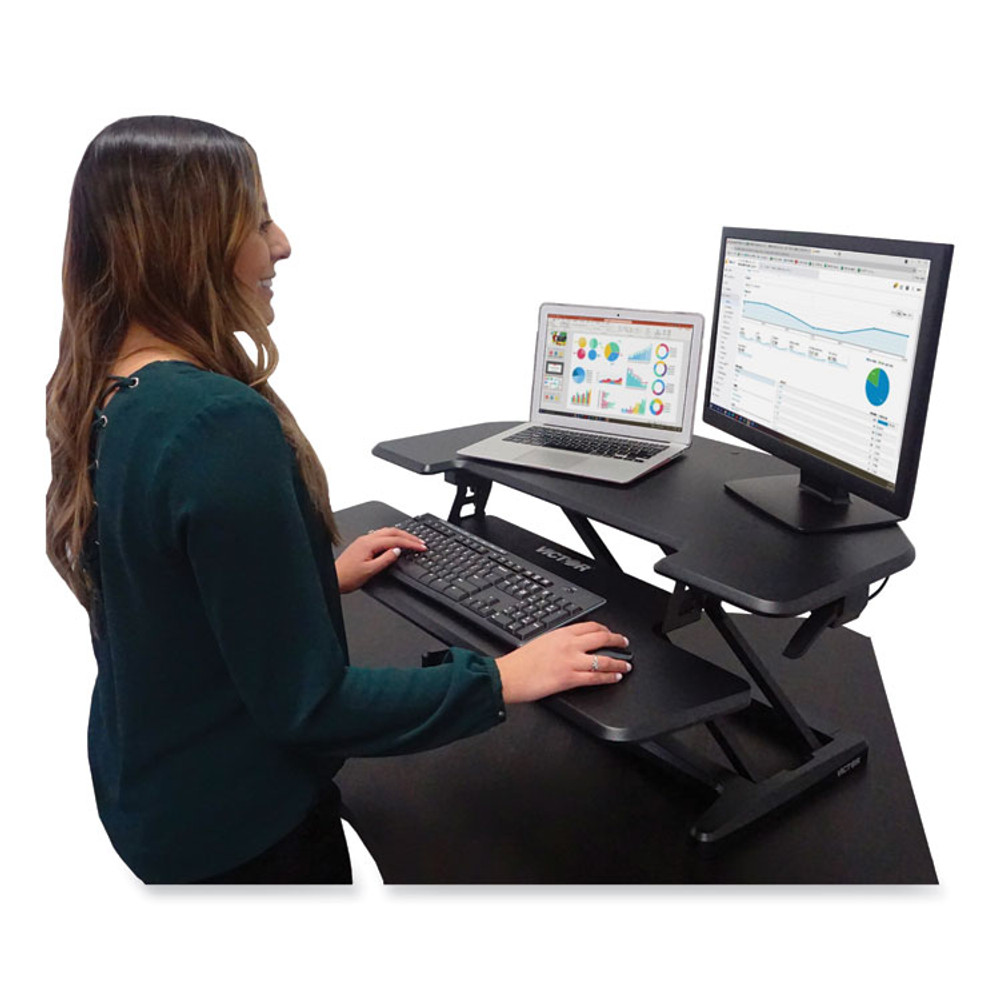VICTOR TECHNOLOGY LLC DCX650 Height Adjustable Corner Standing Desk with Keyboard Tray, 36 x 20 x 0 to 20, Black