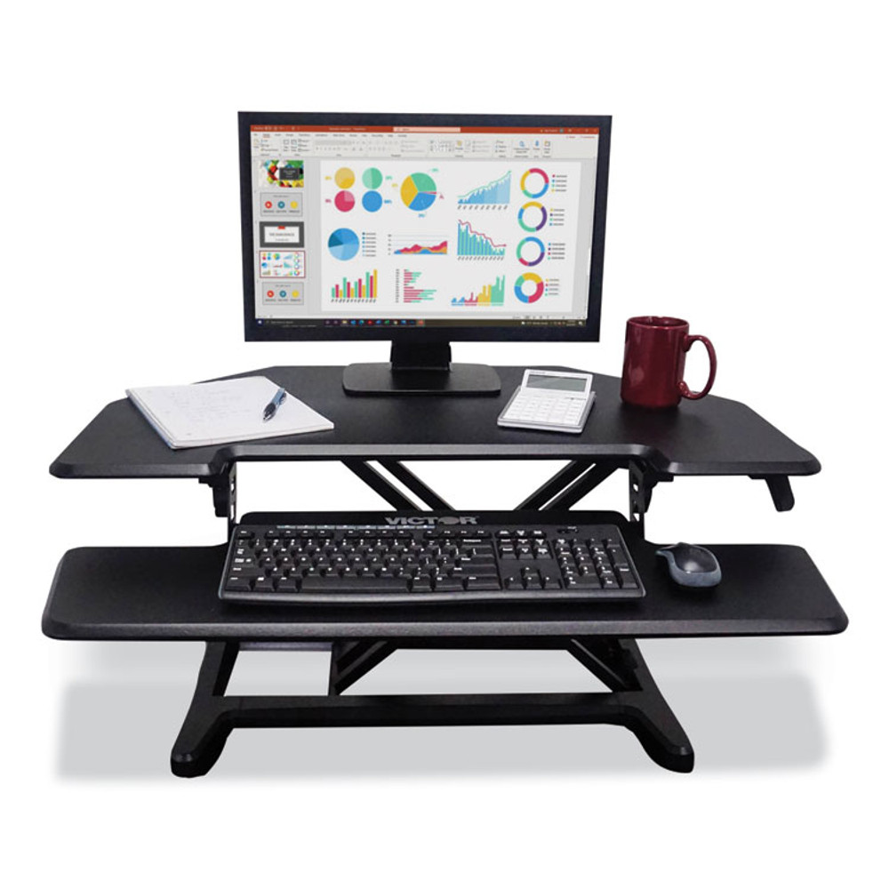 VICTOR TECHNOLOGY LLC DCX650 Height Adjustable Corner Standing Desk with Keyboard Tray, 36 x 20 x 0 to 20, Black