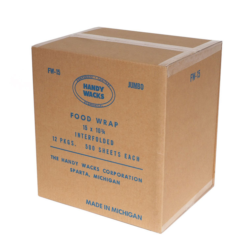 HANDY WACKS CORPORATION Wacks© FW15 Interfolded Food Wrap Deli Sheets, 10.75 x 15, 500/Box, 12 Boxes/Carton