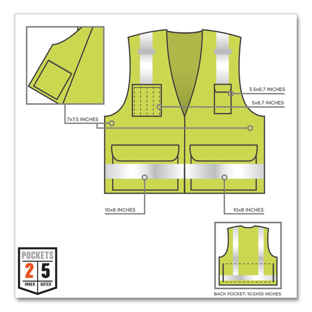 TENACIOUS HOLDINGS, INC. ergodyne® 21427 GloWear 8250Z Class 2 Surveyors Zipper Vest, Polyester, 2X-Large/3X-Large, Lime