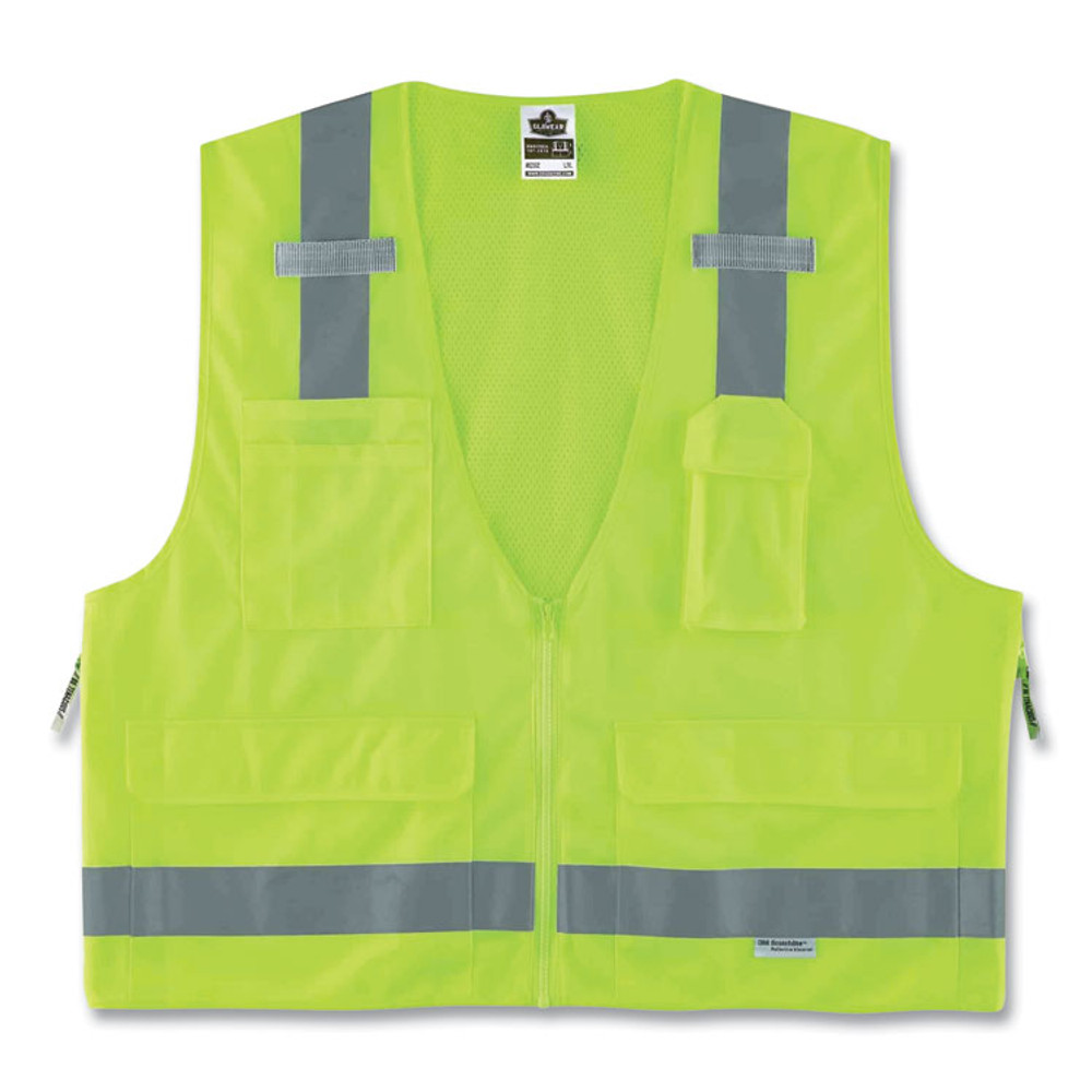 TENACIOUS HOLDINGS, INC. ergodyne® 21427 GloWear 8250Z Class 2 Surveyors Zipper Vest, Polyester, 2X-Large/3X-Large, Lime