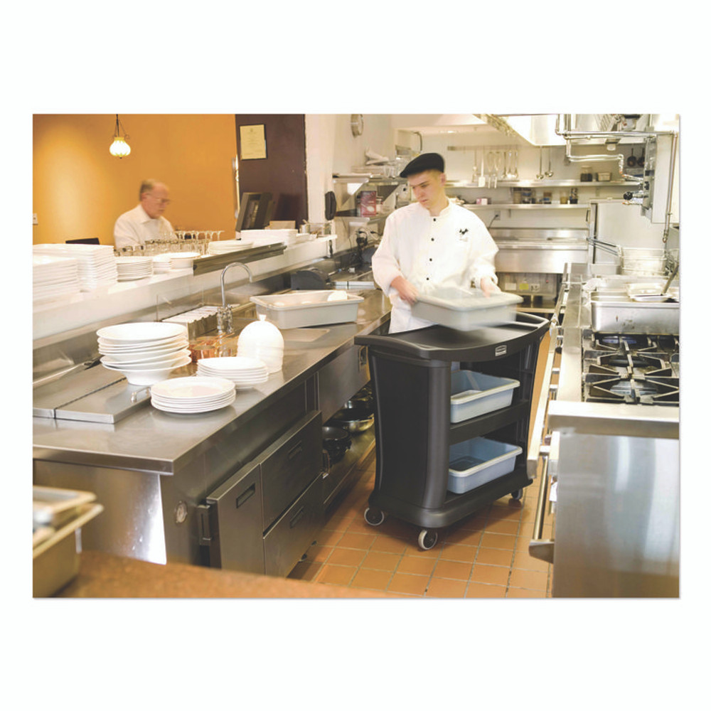 RUBBERMAID COMMERCIAL PROD. 9T6800BK Executive Service Cart, Plastic, 3 Shelves, 300 lb Capacity, 20.33" x 38.9" x 38.9", Black