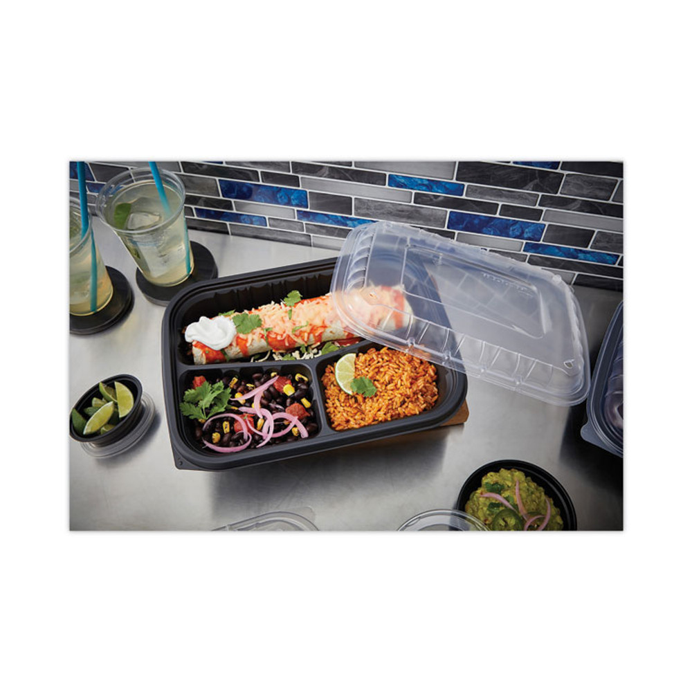 PACTIV EVERGREEN CORPORATION YCNB12X95203 EarthChoice Entree2Go Takeout Container, 3 Compartments, 48 oz, 11.75 x 8.75 x 2.13, Black, Plastic, 200/Carton