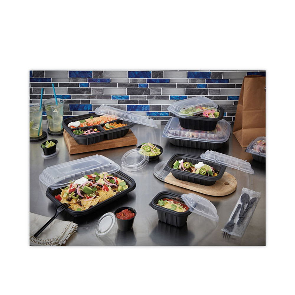 PACTIV EVERGREEN CORPORATION YCNB12X95203 EarthChoice Entree2Go Takeout Container, 3 Compartments, 48 oz, 11.75 x 8.75 x 2.13, Black, Plastic, 200/Carton