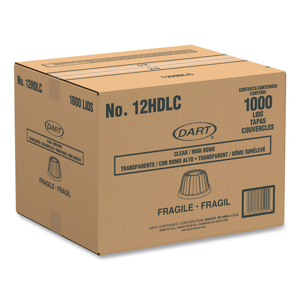 DART 12HDLC D-T Sundae/Cold Cup Lids, Fits 6 oz/8 oz/12 oz Cold Cups, Plastic, Clear, 50/Pack, 20 Packs/Carton