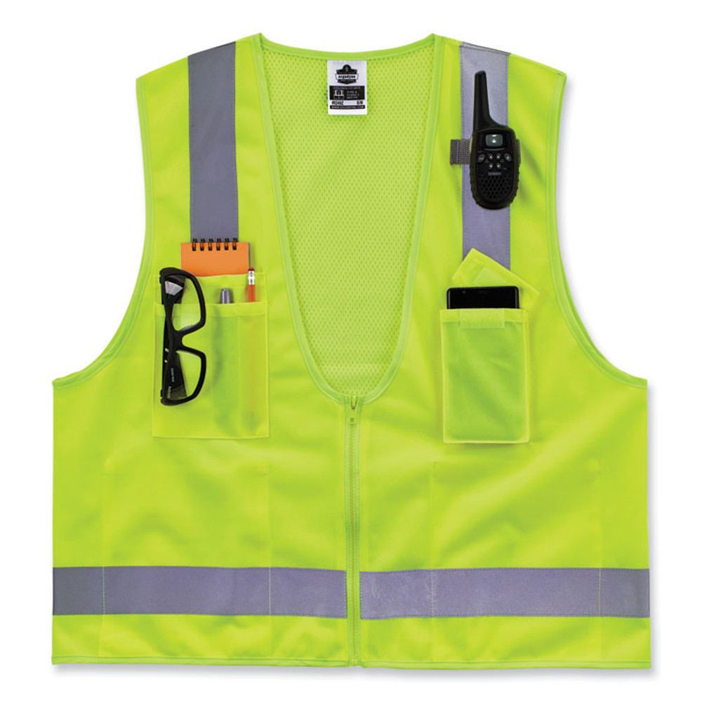 TENACIOUS HOLDINGS, INC. ergodyne® 24505 GloWear 8249Z-S Single Size Class 2 Economy Surveyors Zipper Vest, Polyester, X-Large, Lime