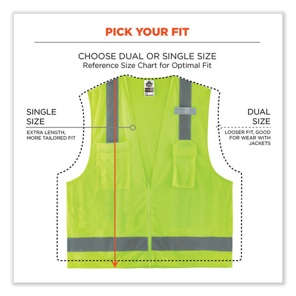 TENACIOUS HOLDINGS, INC. ergodyne® 24023 GloWear 8249Z Class 2 Economy Surveyors Zipper Vest, Polyester, Small/Medium, Lime