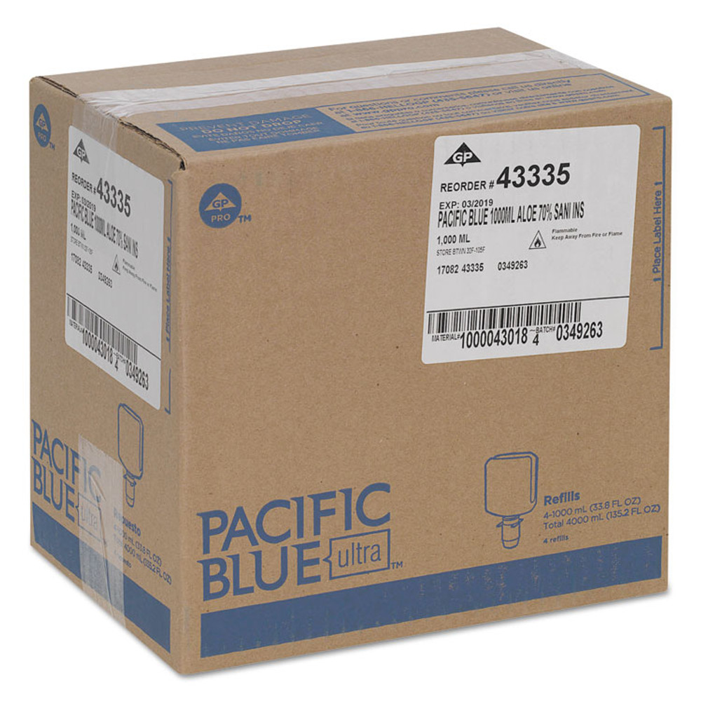 GEORGIA PACIFIC Professional 43335 Pacific Blue Ultra Foam Hand Sanitizer Refill For Manual Dispensers, 1,000 mL, Fragrance-Free, 4/Carton
