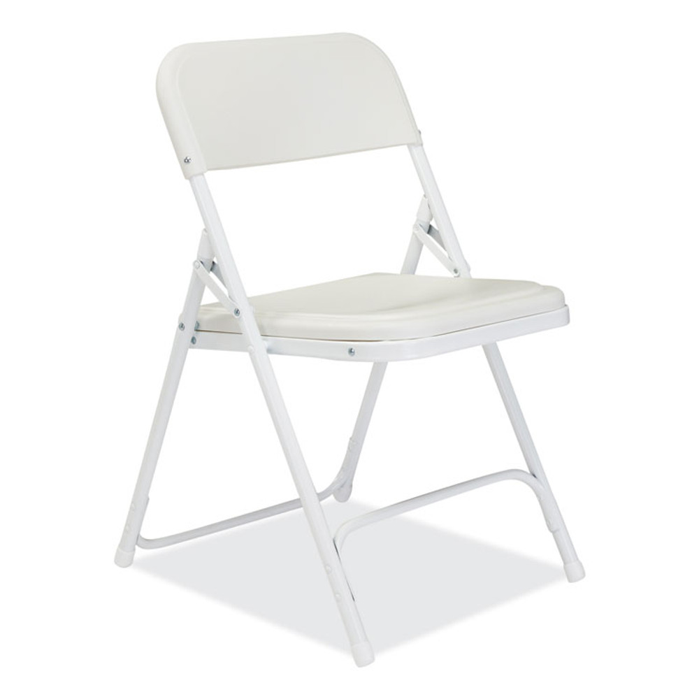 NATIONAL PUBLIC SEATING NPS® 821 800 Series Plastic Folding Chair, Supports Up to 500 lb, 18" Seat Height, Bright White Seat, White Base, 4/Carton
