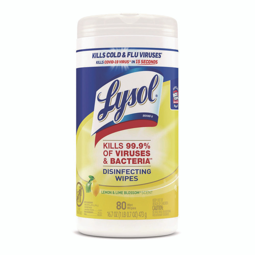 RECKITT BENCKISER LYSOL® Brand 77182CT Disinfecting Wipes, 1-Ply, 7 x 7.25, Lemon and Lime Blossom, White, 80 Wipes/Canister, 6 Canisters/Carton