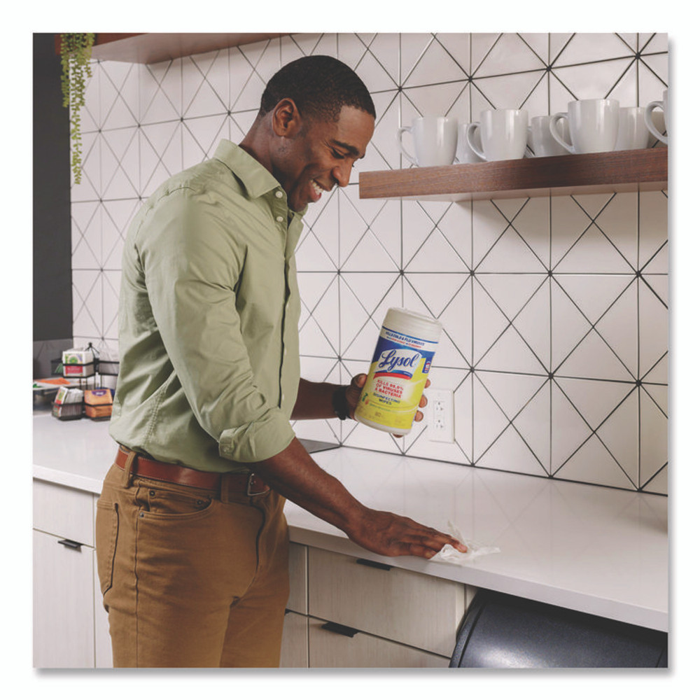 RECKITT BENCKISER LYSOL® Brand 77182CT Disinfecting Wipes, 1-Ply, 7 x 7.25, Lemon and Lime Blossom, White, 80 Wipes/Canister, 6 Canisters/Carton