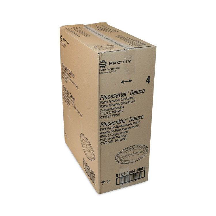 PACTIV EVERGREEN CORPORATION 0TK10044000Y Placesetter Deluxe Laminated Foam Dinnerware, 3-Compartment Plate, 10.25" dia, White, 540/Carton