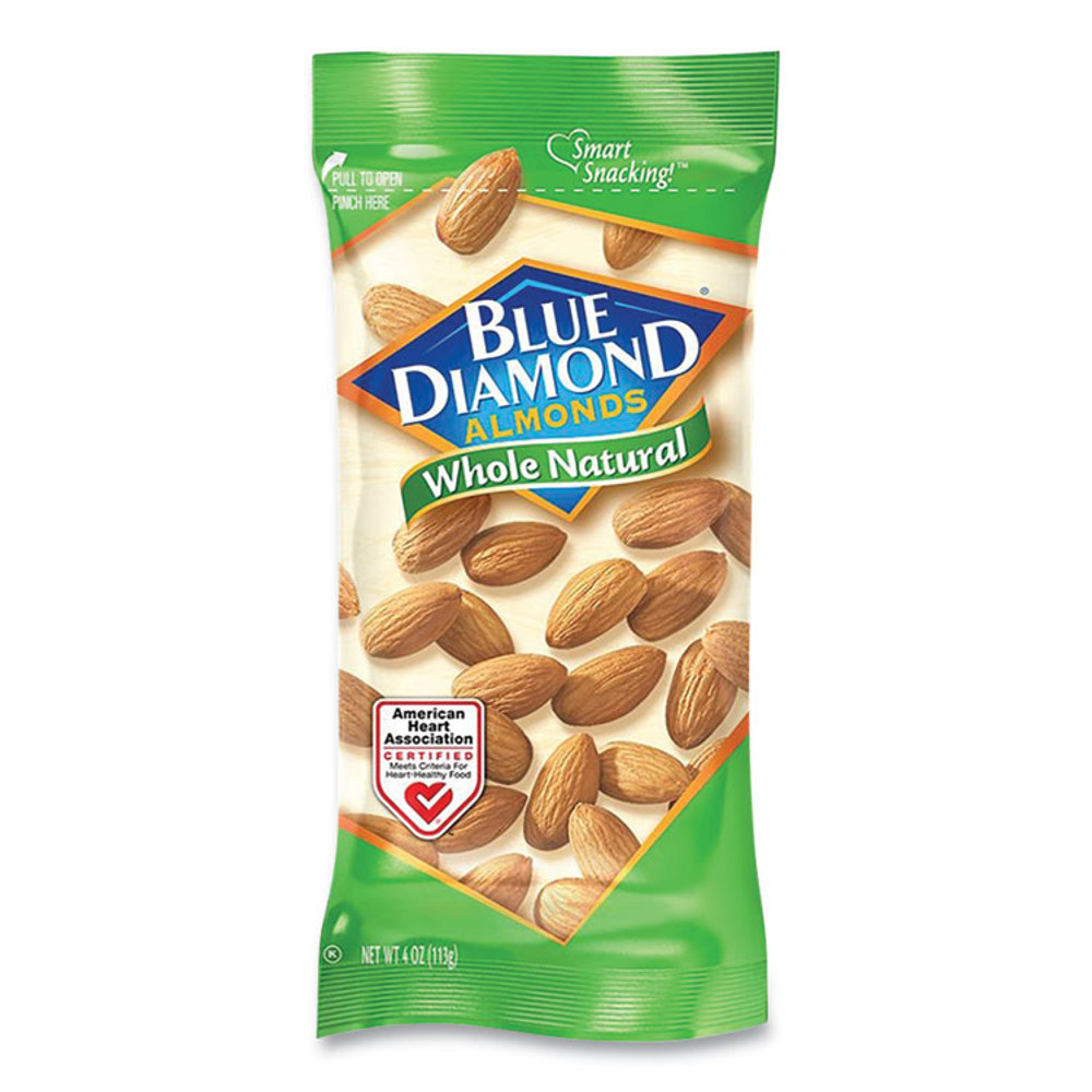 BLUE DIAMOND GROWERS BLU11025 Whole Natural Almonds, 4 oz Bag, 12 Bags/Box