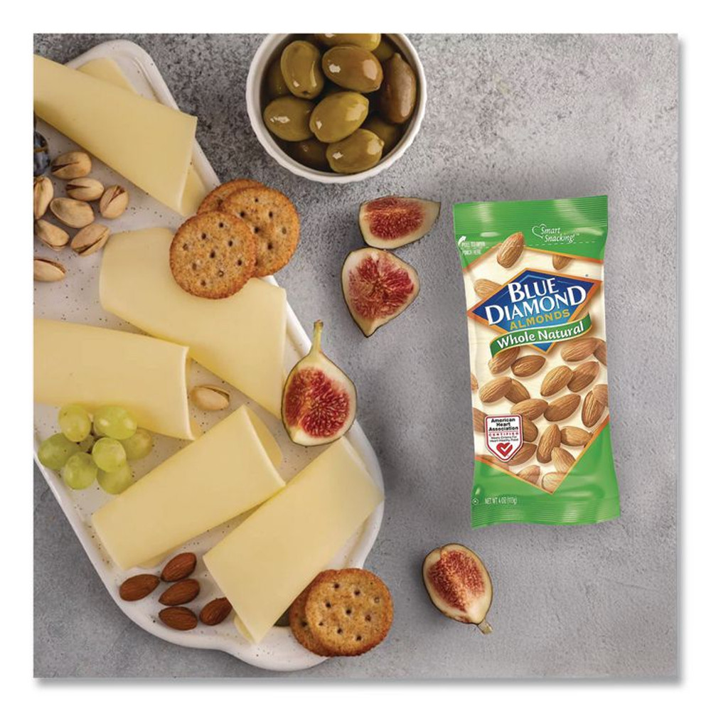 BLUE DIAMOND GROWERS BLU11025 Whole Natural Almonds, 4 oz Bag, 12 Bags/Box