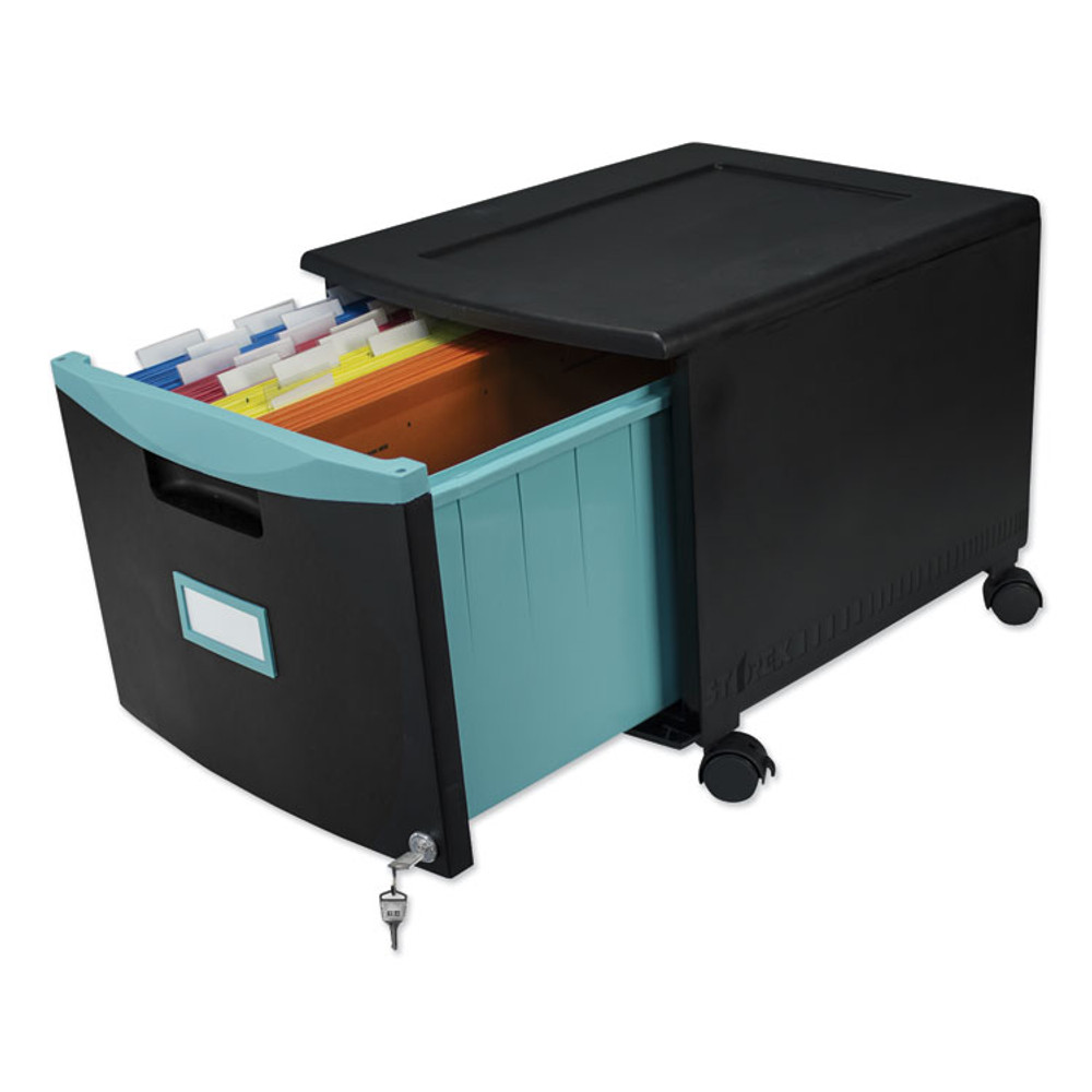 STOREX 61270U01C Single-Drawer Mobile Filing Cabinet, 1 Legal/Letter-Size File Drawer, Black/Teal, 14.75" x 18.25" x 12.75"