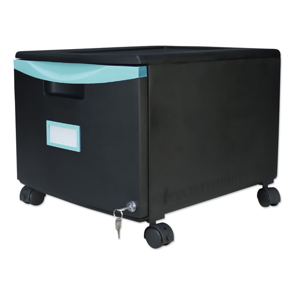 STOREX 61270U01C Single-Drawer Mobile Filing Cabinet, 1 Legal/Letter-Size File Drawer, Black/Teal, 14.75" x 18.25" x 12.75"