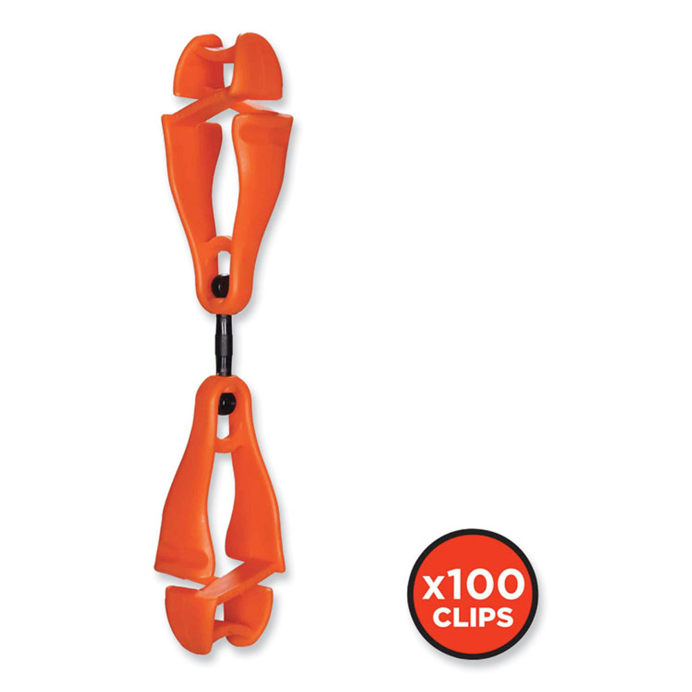 TENACIOUS HOLDINGS, INC. ergodyne® 19518BULK Squids 3420 Dual Clip Swivel Glove Clip Holder, 1 x 0.6 x 5.5, Acetal Copolymer, Orange, 100/Pack