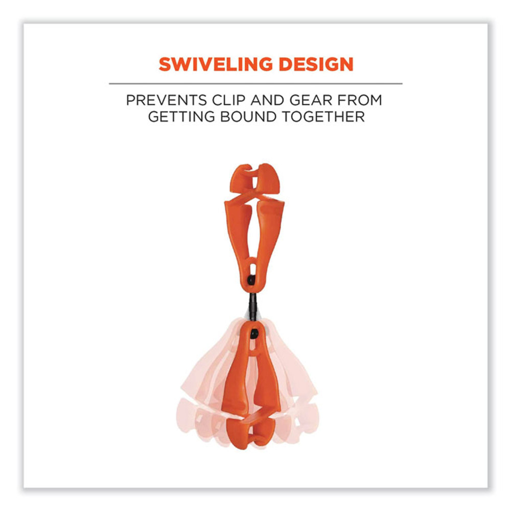TENACIOUS HOLDINGS, INC. ergodyne® 19518BULK Squids 3420 Dual Clip Swivel Glove Clip Holder, 1 x 0.6 x 5.5, Acetal Copolymer, Orange, 100/Pack