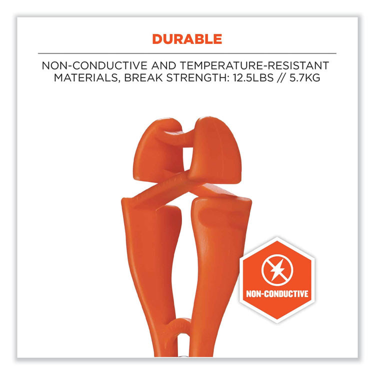 TENACIOUS HOLDINGS, INC. ergodyne® 19518BULK Squids 3420 Dual Clip Swivel Glove Clip Holder, 1 x 0.6 x 5.5, Acetal Copolymer, Orange, 100/Pack