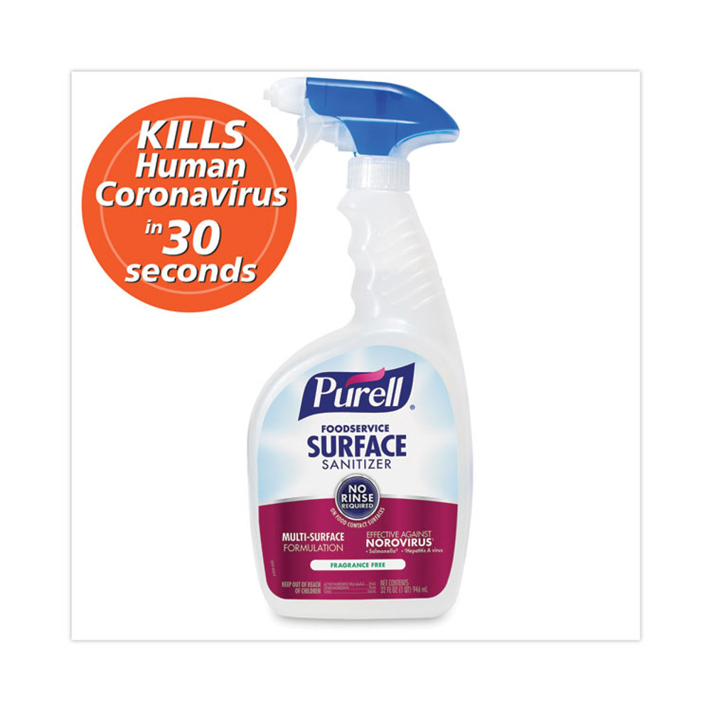 GO-JO INDUSTRIES PURELL® 334106CT Foodservice Surface Sanitizer, Fragrance Free, 32 oz Capped Bottle with Spray Trigger Included in Carton, 6/Carton